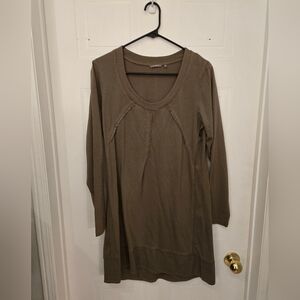 XL Sandwich Taupe Brown Long Sleeve Tunic Cotton Top